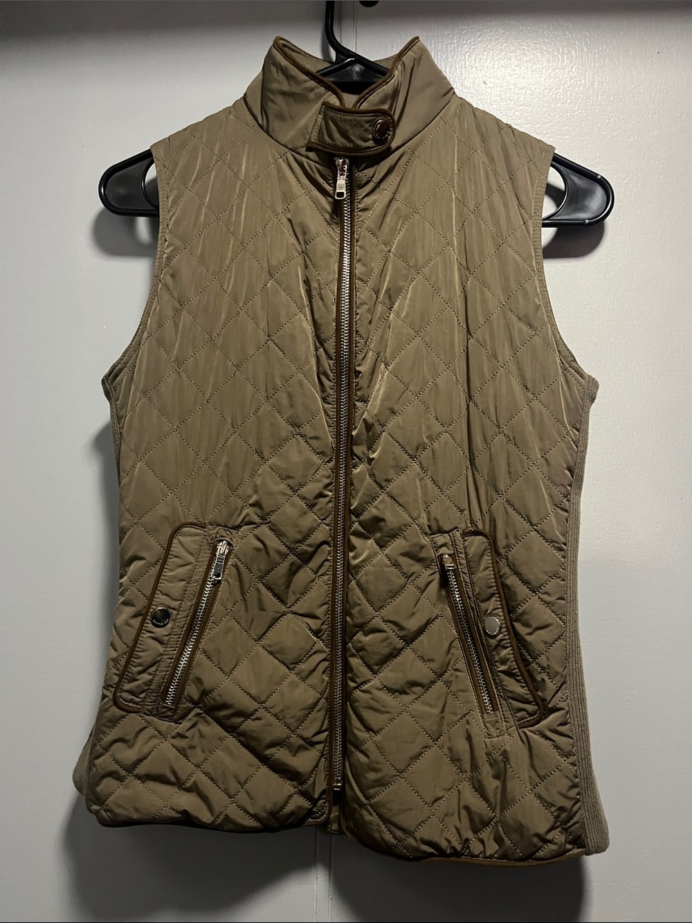 Zara Quilted Sleeveless Vest in Taupe - Picture 1 of 5